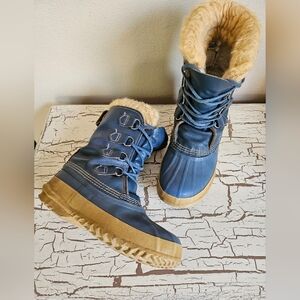 Sorel Manitou Womens Blue Leather Canada Snow Duck Boots Lined Size 7